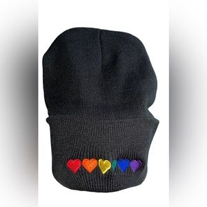 Acrylic Beanie Hat with Hearts Design